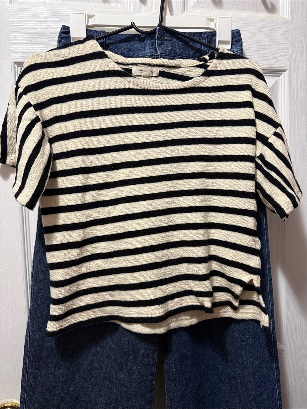 Madewell Black and White Striped Short Sleeve Top